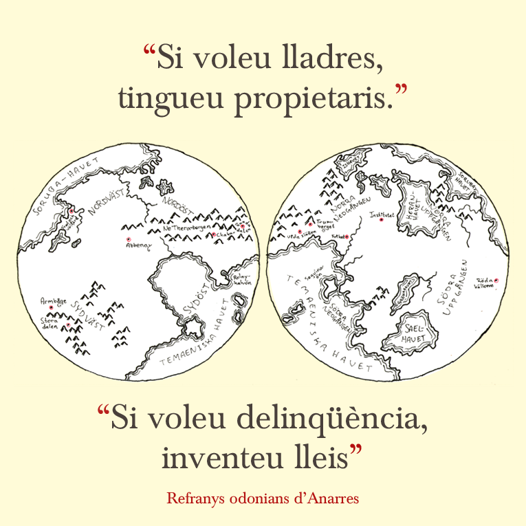 Mapamundi d'Anarres, lluna anarquista imaginada per Ursula K. Le Guin